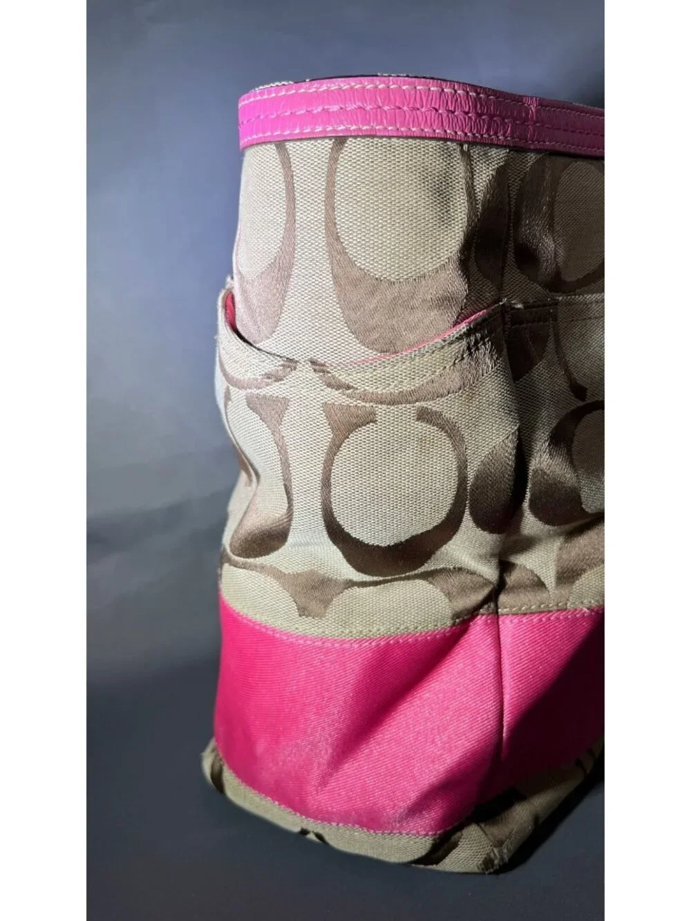 Coach Signature Stripe Diaper/Tote Bag With Pink Trim - Stylish & Functional Bro
